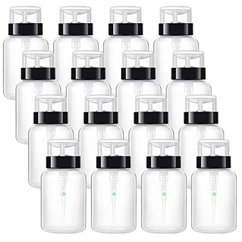 Hedume 16 Pack Push Down Empty Lockable Pump Dispenser Bottle, 6.8oz Professional Push Down Liquid Pumping Empty Bottle Dispenser for Nail Polish and Makeup Remover