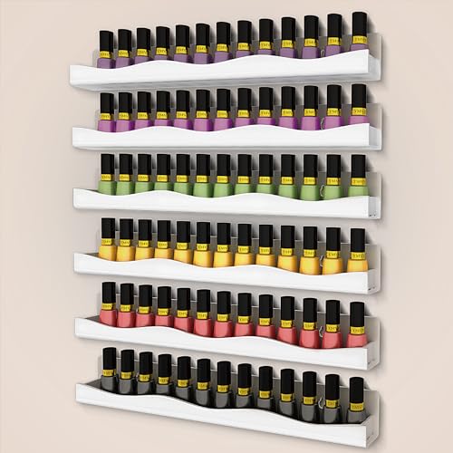 YMVV 15" Nail Polish Racks Wall Mounted Shelf,6 Pack White Acrylic Nail Polish Organizer Nail Supplies for Nail Techs,Great Display for Salons Retailers