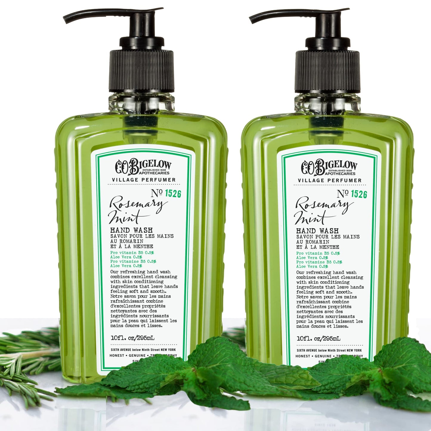 C.O. Bigelow Hand Wash, Rosemary Mint Soap, No. 1526 - Village Perfumer Moisturizing Hand Wash for Bathroom & Kitchen with Aloe Vera, 10 fl oz, Pack of 2