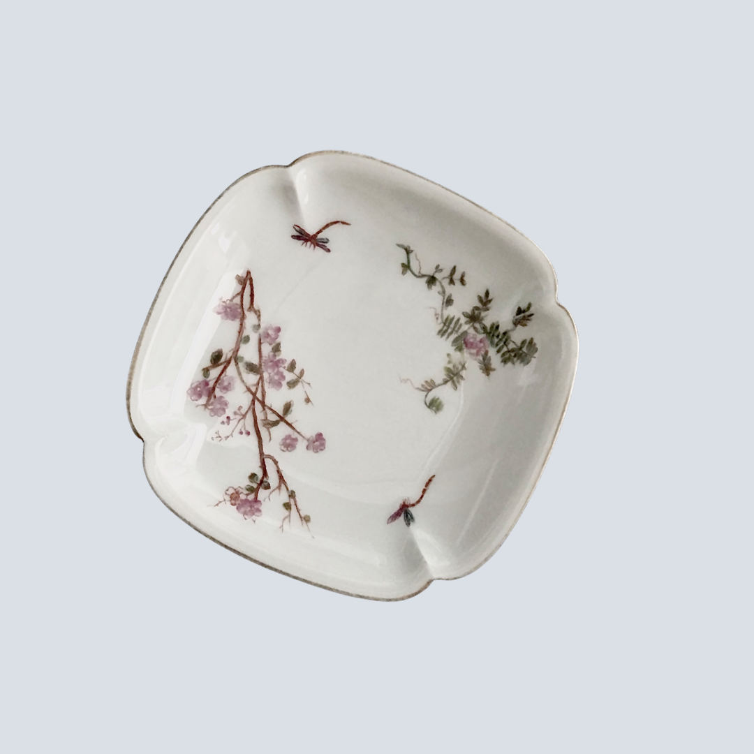 Vintage Cherry Blossom and Dragonfly Trinket Dish