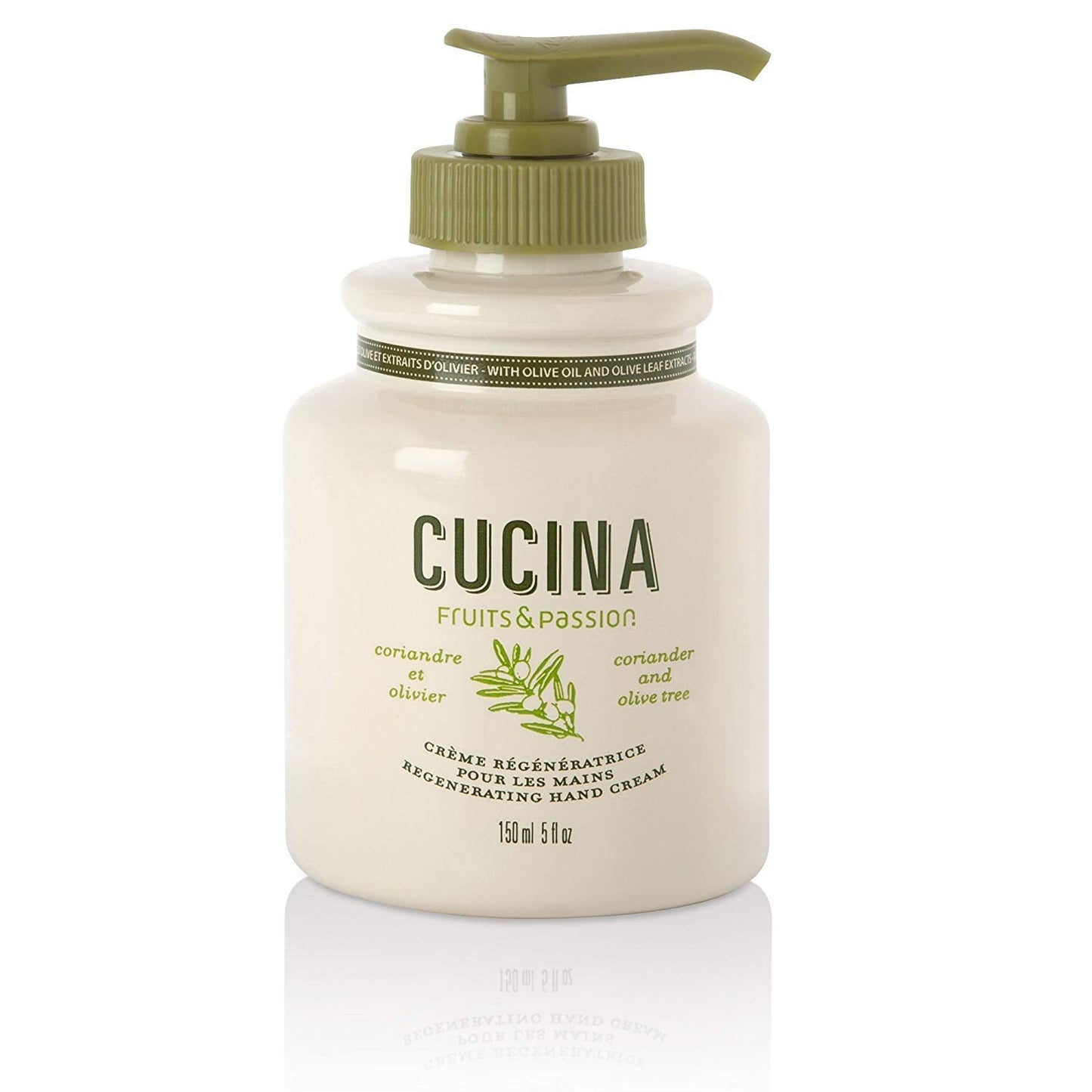 [Fruits & Passion] Cucina Coriander and Olive Tree Luxury Hand Cream, 5 Fl Oz - Premium Skin Care Made from First Cold Pressed Olive Oil - Regenerating Hand Lotion for Dry, Cracked Skin