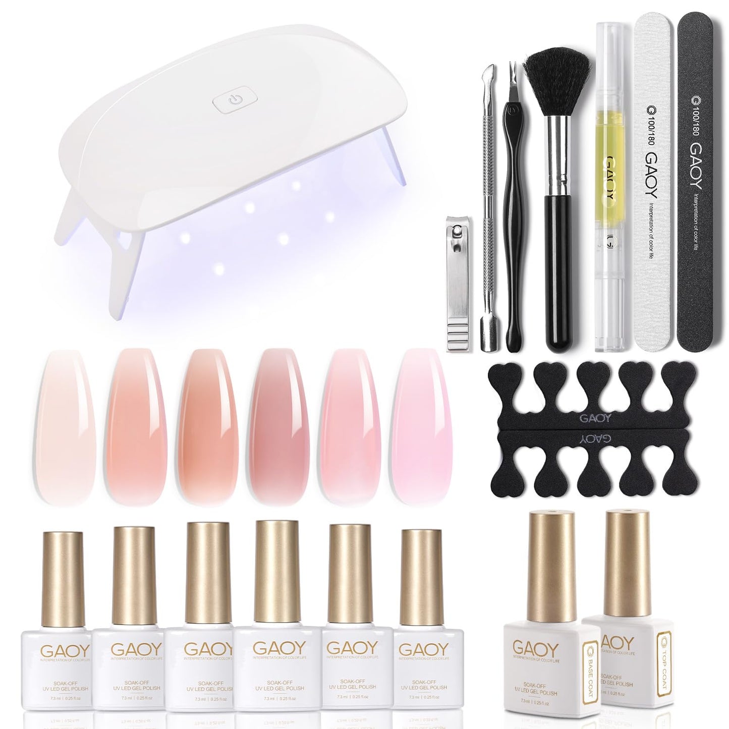 GAOY Gel Nail Polish with U V Light Starter Kit, Jelly Pink Nude Colors Set with Top Coat and Base Coat for Nail Art DIY Manicure and Pedicure at Home