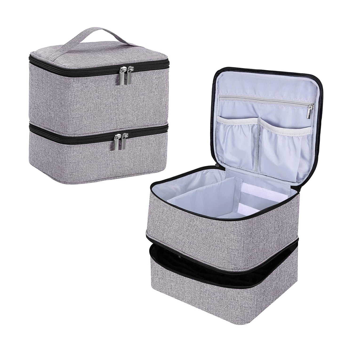 ZBX Nail Polish Organizer, Large-Capacity Double-Layer Nail Polish Travel Cases Holds 42 Bottles (15ml) and 1 LED Nail Lamp and Other Nail Equipment, With Adjustable Anti-Vibration Divider, Gray