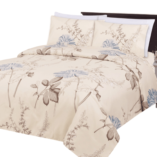 Ultra Soft Silky Zipper Rich Printed Rayon from Bamboo All Season 3 Pieces Duvet Cover Set with 2 Pillowcases, Blue Chrysanthemum Floral Pattern