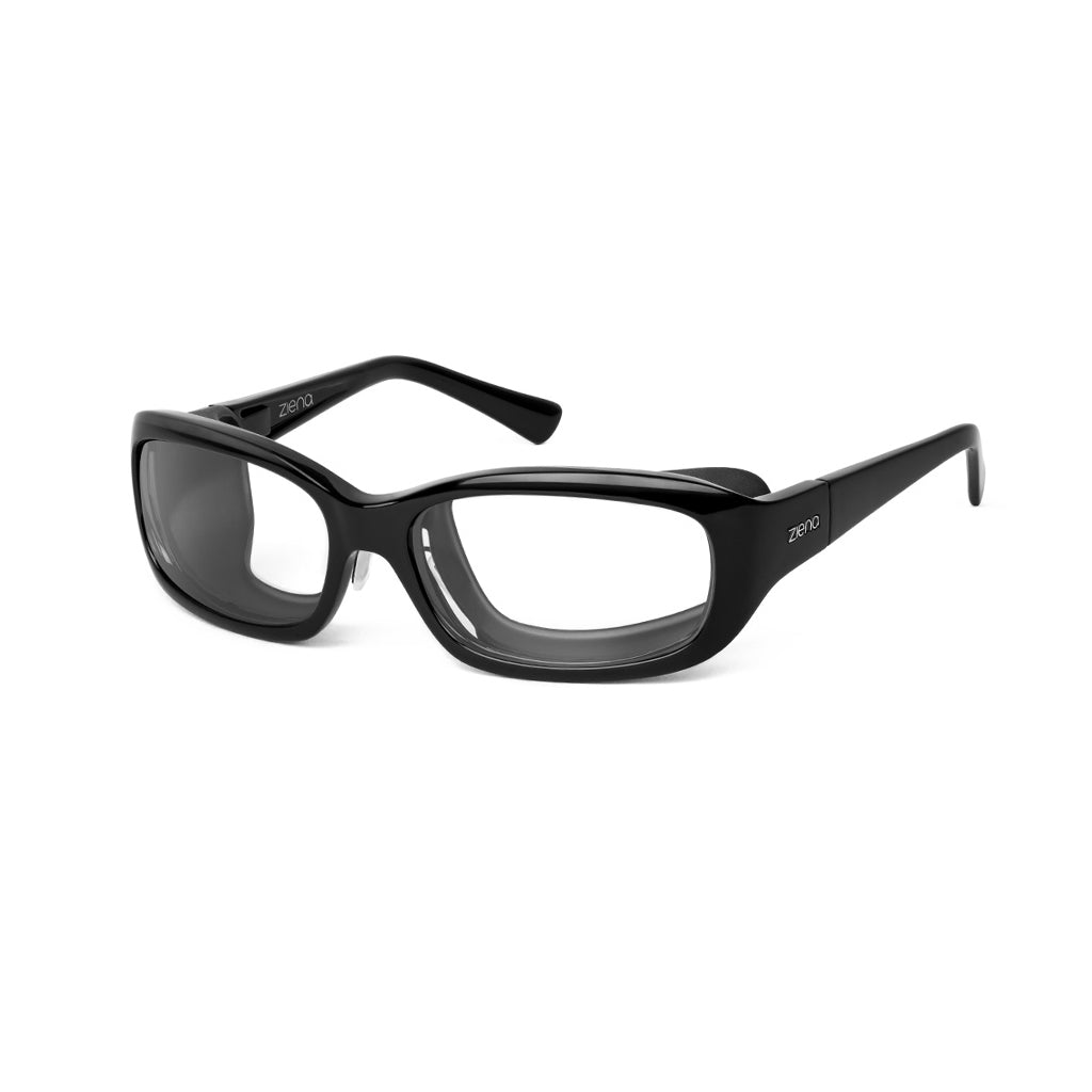 Ziena Verona in Glossy Black Frame with Black Eyecup and Clear Lens profile view