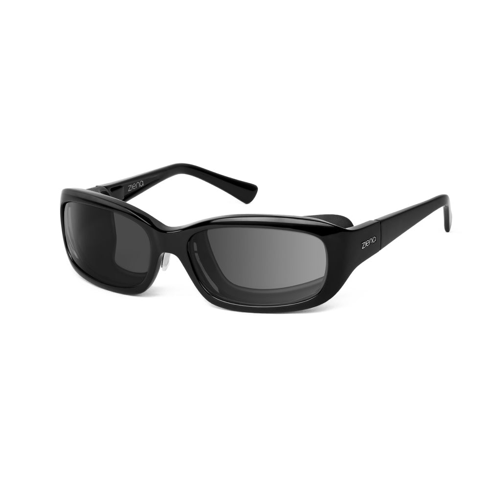 Ziena Verona in Glossy Black Frame with Black Eyecup and Grey Lens profile view